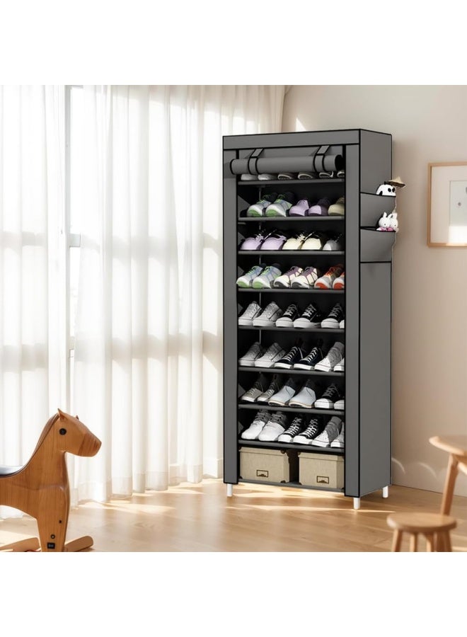 RollsTimi  9-Tier Shoe Rack Organizer with Dustproof Cover - Grey - Image 2
